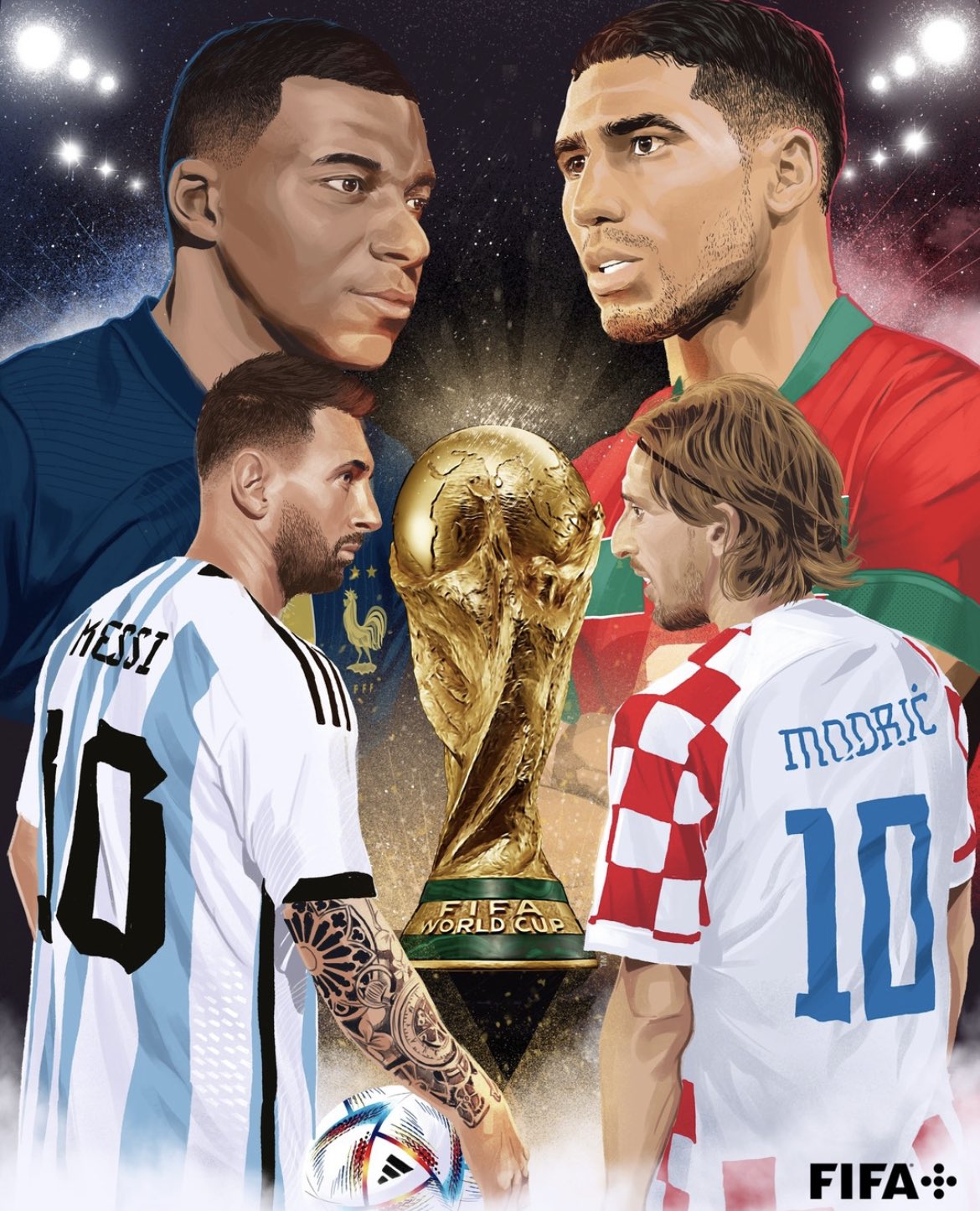 আর্জেন্টিনা-ক্রোয়েশিয়া ও ফ্রান্স-মরক্কো সেমিফাইনাল লড়াই হবে