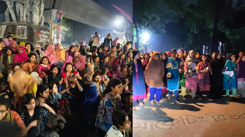 a group of people standing in a crowdধর্ষণের বিচারের দাবিতে ২৪ ঘন্টা সময় বেঁধে দিলেন শিক্ষার্থীরা
